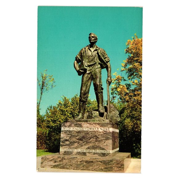 Vintage Abraham Lincoln New Salem Postcard Bronze Statue Illinois State Park - Picture 1 of 2
